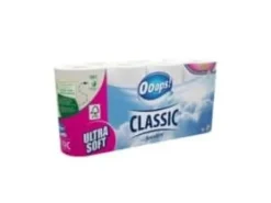 Toalettpapper-Toalettpapper Ooops! Classic Sensitive 3-lagers Ø10,6cm L15,8mxW9,3cm New Fibre White,6 pk x 8 rl/crt