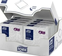 Pappersservetter-Tork Tork - Servetter av imitationstyg, festservetter, extra mjuka, 1-lagers, premium - Vit