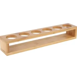 Trä Skrivbord Enkel Rad 6 Flaskor Vinmuggställ Glashållare Display Hylla Organizer6 Hål