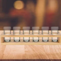 Trä Skrivbord Enkel Rad 6 Flaskor Vinmuggställ Glashållare Display Hylla Organizer6 Hål