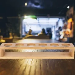 Trä Skrivbord Enkel Rad 6 Flaskor Vinmuggställ Glashållare Display Hylla Organizer6 Hål