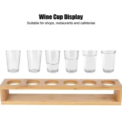Trä Skrivbord Enkel Rad 6 Flaskor Vinmuggställ Glashållare Display Hylla Organizer6 Hål