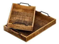 Träbricka set 2 stycken 46×31 cm serveringsbricka