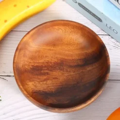 Träskål för mellanmål, frukt och sallad, soppskål för hemmakafé, 12 x 3,5 cm