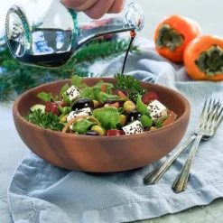 Träskål för mellanmål, frukt och sallad, soppskål för hemmakafé, 12 x 3,5 cm