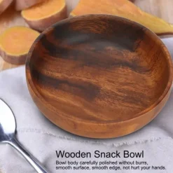 Träskål för mellanmål, frukt och sallad, soppskål för hemmakafé, 12 x 3,5 cm