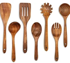 Köksutrustningsset-Träslevset för matlagning, 7-delad teakträredskap, Träslevset för kök, Träslevset för kök