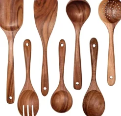 Köksutrustningsset-Träslevset för matlagning, 7-delad teakträredskap, Träslevset för kök, Träslevset för kök