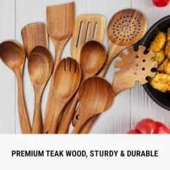 Köksutrustningsset-Träslevset för matlagning, 7-delad teakträredskap, Träslevset för kök, Träslevset för kök