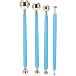 Tårtafondant dekorationsverktygssats - 4 metallkulor med prickande modelleringsverktyg