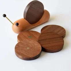 Glasunderlägg-Träunderlägg för mugg, värmeisolerande, söt snigelform, 5 st. runda träunderlägg med magnet