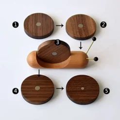 Glasunderlägg-Träunderlägg för mugg, värmeisolerande, söt snigelform, 5 st. runda träunderlägg med magnet