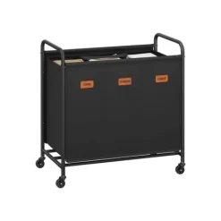 Tvättkorg med hjul och 3 fack i bläcksvart