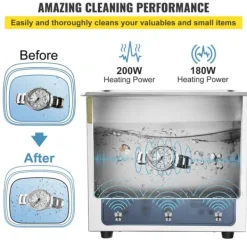 Ultraljudsrengörare, 36KHz~40KHz justerbar, 6L 220V, med digital timer och värmare för smycken, klockor, glasögon.