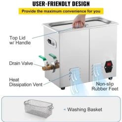 Ultraljudsrengörare, 36KHz~40KHz justerbar, 6L 220V, med digital timer och värmare för smycken, klockor, glasögon.