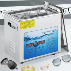 Ultraljudsrengörare, 36KHz~40KHz justerbar, 6L 220V, med digital timer och värmare för smycken, klockor, glasögon.