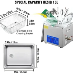 Ultraljudsrengörare, 1,3L kapacitet, användarvänlig kontrollpanel,15L