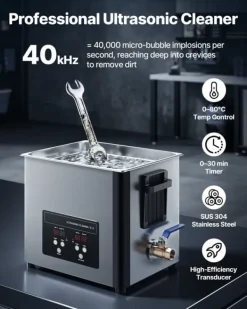 Ultraljudstvätt-Ultraljudstvätt 10 L - Ultraljudsrengörare - 40 kHz - 180 W - Digital Display - Rengöringskorg - Rostfritt Stål