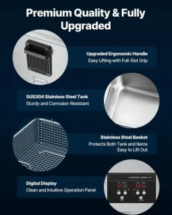 Ultraljudstvätt-Ultraljudstvätt 10 L - Ultraljudsrengörare - 40 kHz - 180 W - Digital Display - Rengöringskorg - Rostfritt Stål