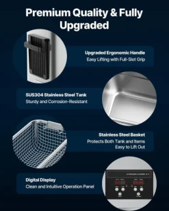 Ultraljudstvätt-Ultraljudstvätt - Ultraljudsbad - 6 L - 120 W - 40 kHz - Digital display - Rostfritt stål - För smycken & klockor