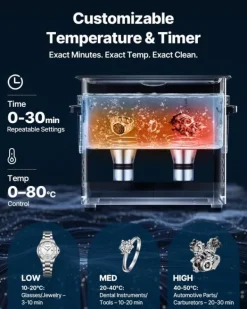 Ultraljudstvätt-Ultraljudstvätt - Ultraljudsbad - 6 L - 120 W - 40 kHz - Digital display - Rostfritt stål - För smycken & klockor