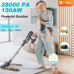 Handdammsugare-UMLo V11 blå & grå sladdlös skaftdammsugare – 2-i-1 handdammsugare & golvdammsugare med HEPA-filter, 300W motor, LED-display