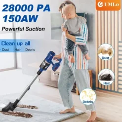 UMLo V11 blå sladdlös skaftdammsugare – 2-i-1 handdammsugare & golvdammsugare med HEPA-filter, 300W motor, LED-display