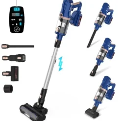 Handdammsugare-UMLo V11 blå sladdlös skaftdammsugare – 2-i-1 handdammsugare & golvdammsugare med HEPA-filter, 300W motor, LED-display