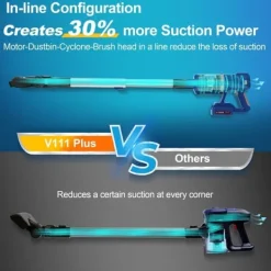 Handdammsugare-UMLo V11 blå sladdlös skaftdammsugare – 2-i-1 handdammsugare & golvdammsugare med HEPA-filter, 300W motor, LED-display