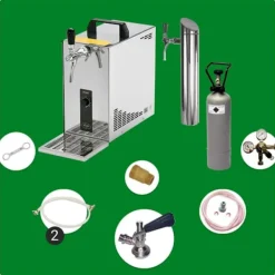 Ölkranar-Underräknare komplett set, Öltapp, PYGMY 25 LE, 1-sidigt torrkylare, 30 liter / h, inkl dispenser, Green Line, KEG:Type A