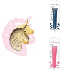 Utrustning För Tårtdekoration-Unicorn präglad kakkit + 2 midnattsblå och fuchsia chokladpennor