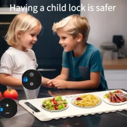 Matuppvärmare-Uppgradera mat uppvärmning matta med värmebeständig kudde, barnlås säkerhet, perfekt för buffé, möten, fester, daglig användning