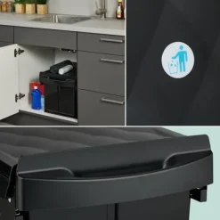 Källsorteringskärl-Utdragbar avfallsbehållare, 41,3x34x51,8 cm, Svart