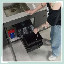 Källsorteringskärl-Utdragbar avfallsbehållare, 41,3x34x51,8 cm, Svart