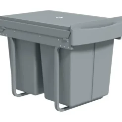 Utdragbar soptunna, 2 x 20 L, avtagbara behållare, plast, metall, Grå