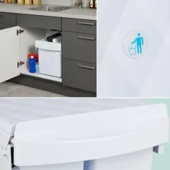 Källsorteringskärl-Utdragbar soptunna, 41,3x34x51,8 cm, Vit