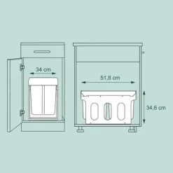 Källsorteringskärl-Utdragbar soptunna, 41,3x34x51,8 cm, Vit