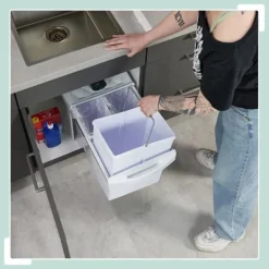 Källsorteringskärl-Utdragbar soptunna, 41,3x34x51,8 cm, Vit