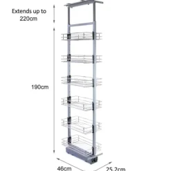 Köksorganiserare-Utdragbart Köksskafferi med Justerbar Höjd (190-220 cm) | 46 cm (D) Mjukstängning Förvaring Trådkorgar