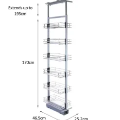 Köksorganiserare-Utdragbart Köksskafferi med Justerbar Höjd– 46 cm (D) x 170-195 cm (H) | Mjuk stängning | MonsterShop