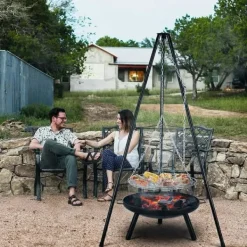 Grillar-Utomhus eldstad/grill - Trefotsstativ med hängande gryta/galler - Gjutjärn - Kolgrill - Emaljerad - Justerbar - Höjd 152 cm - Bärbar