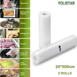 Vakuumförpackare-Vakuumpåsar Paket med 2 rullar 20x500cm, Matvakuumpåse för vakuumapparat, matsparare och sous vide