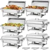 Varmfack Chafing Dish - Rektangulär Buffévärmare 6-pack - Kapacitet 9,9 L - Rostfritt Stål - Lock & Bränslehållare - Tre Mattänger
