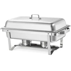 Varmfack Chafing Dish - Rektangulär Buffévärmare 6-pack - Kapacitet 9,9 L - Rostfritt Stål - Lock & Bränslehållare - Tre Mattänger