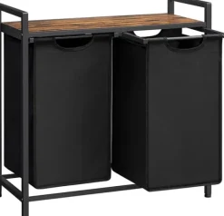 Tvättutrustning-Vasagle tvätthämma, tvätthamper, 2 enkla utdragbara och avtagbara, brun och svart