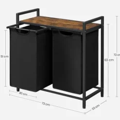 Tvättutrustning-Vasagle tvätthämma, tvätthamper, 2 enkla utdragbara och avtagbara, brun och svart