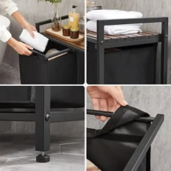 Tvättutrustning-Vasagle tvätthämma, tvätthamper, 2 enkla utdragbara och avtagbara, brun och svart