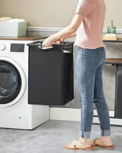 Tvättutrustning-Vasagle tvätthämma, tvätthamper, 2 enkla utdragbara och avtagbara, brun och svart