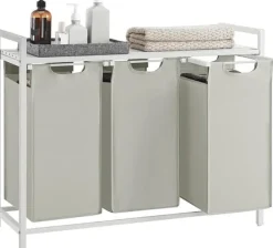 Tvättutrustning-Vasagle tvättkorg, 3-fack tvätthamper, utdragbar och avtagbar 38L, vit