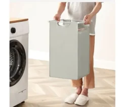 Tvättutrustning-Vasagle tvättkorg, 3-fack tvätthamper, utdragbar och avtagbar 38L, vit